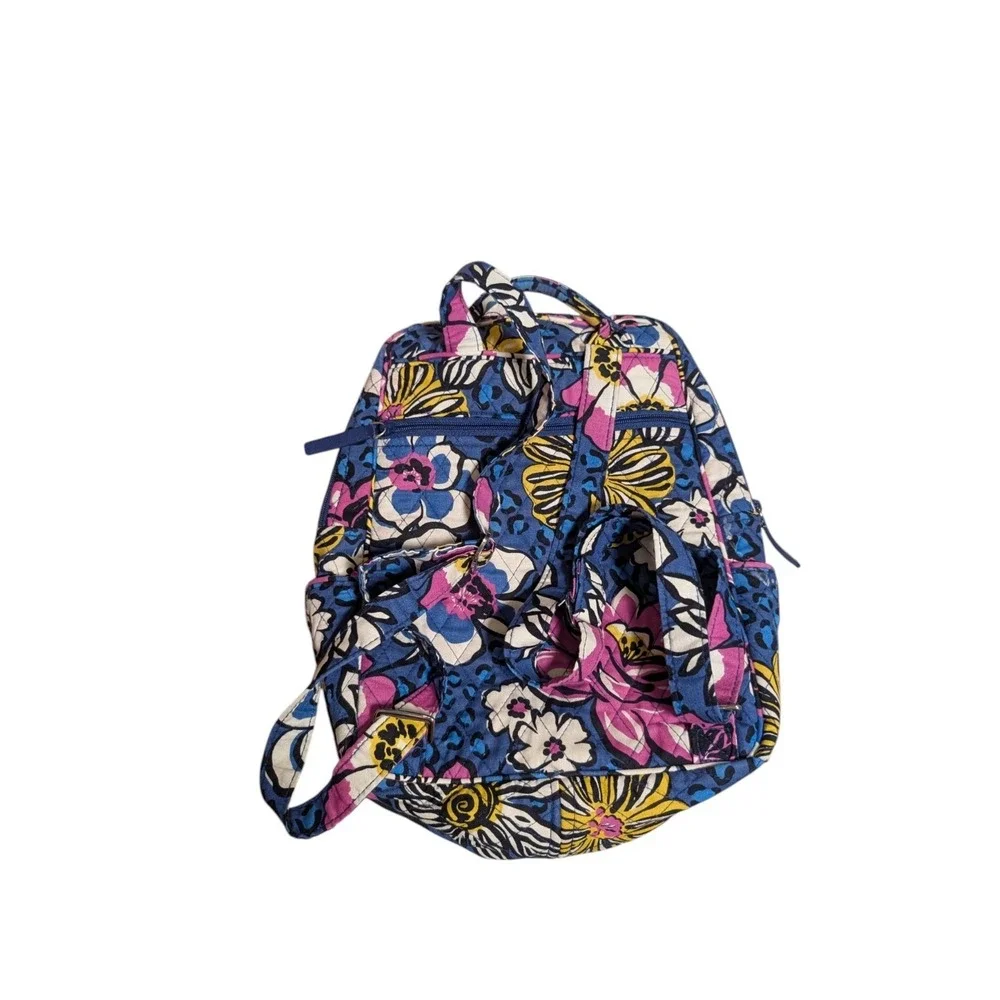 Vera Bradley Midnight‎ Blues Quilted Floral Backpack Pink Leopard Lining Navy